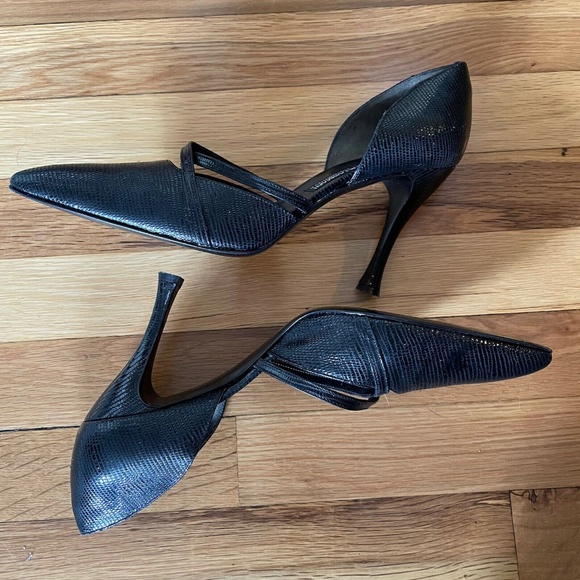 Giorgio Armani Vero Cuoio Black Leather Reptile Pumps Heel Shoes Italy - Picture 5 of 11